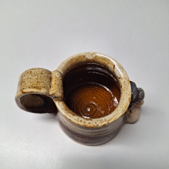 Handmade Face Mug Pottery Cup Clay Folk Art Hillbilly Brown Glaze Signed Tea - Picture 7 of 9